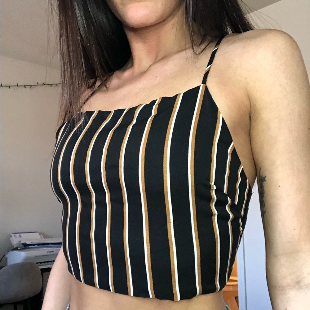 FIKA the BRAND stripped tie back cropped tank top